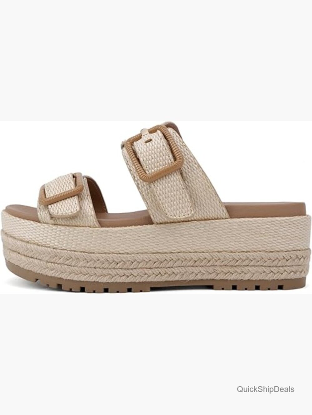 Double Buckle Strap Platform Wedge Sandals Slip-On Round Toe